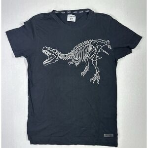 J Balvin x Gef France Dinosaur Skeleton Graphic T-Shirt Black Men's L 20x28